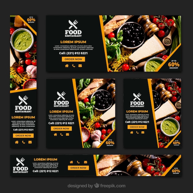 Free vector healthy food restaurant banner collection with photos