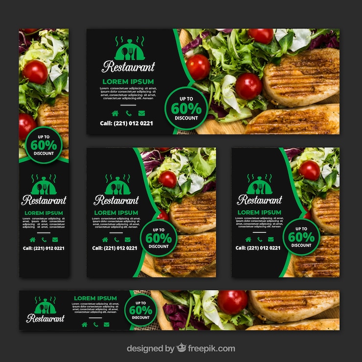 Free Vector healthy food restaurant banner collection with photos