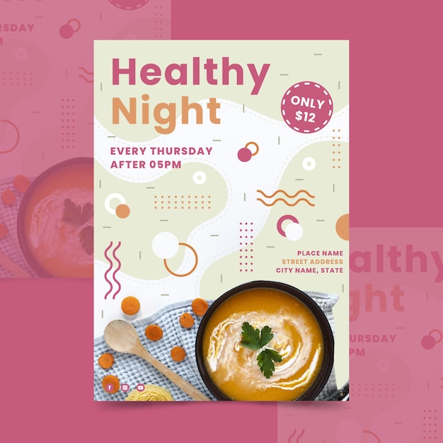 Healthy food restaurant flyer template with photo