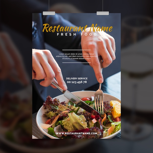 Free vector healthy food restaurant flyer template with photo