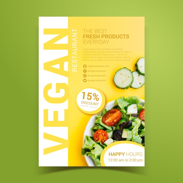 Free vector healthy food restaurant flyer template with photo