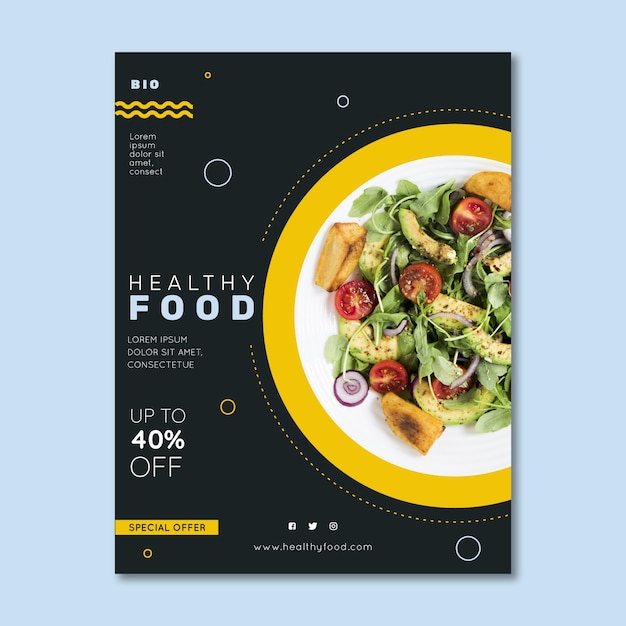 Free vector healthy food restaurant flyer with photo