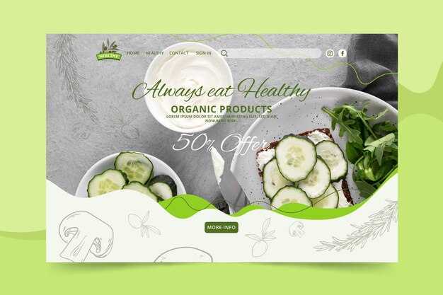 Healthy food restaurant landing page template