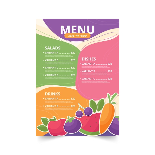 Healthy food restaurant menu template illustrated