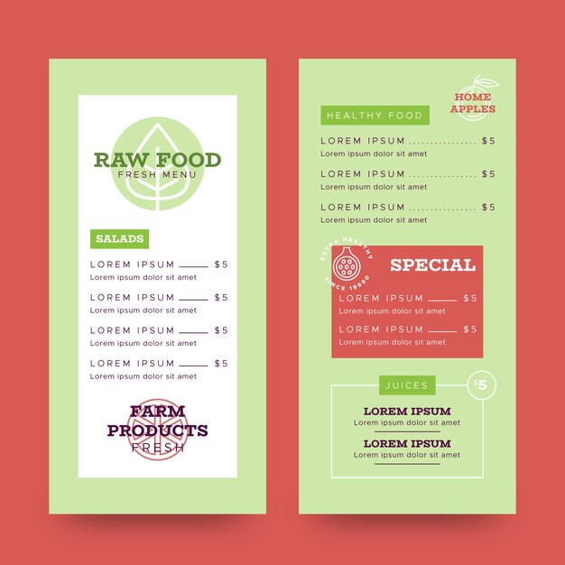 Healthy food restaurant menu