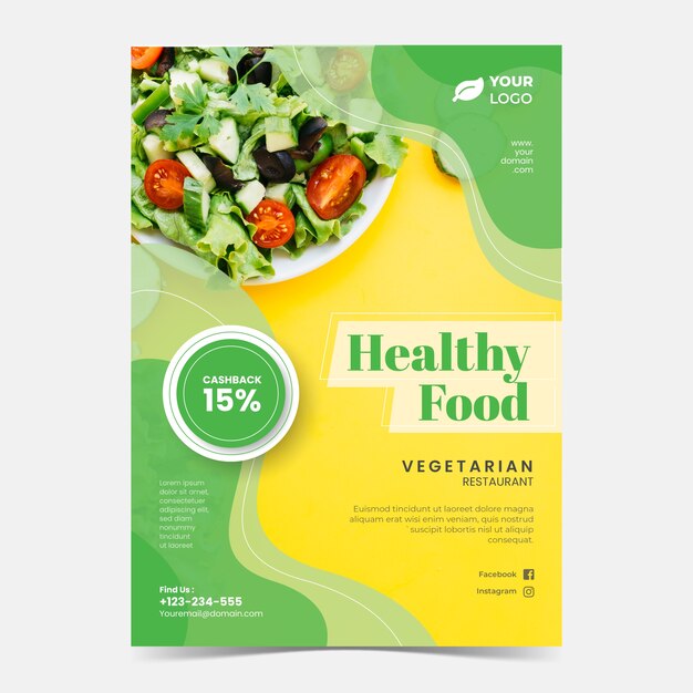 healthy food restaurant poster template with photo