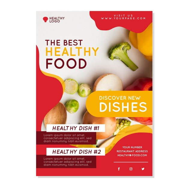 Healthy food restaurant poster template with photo