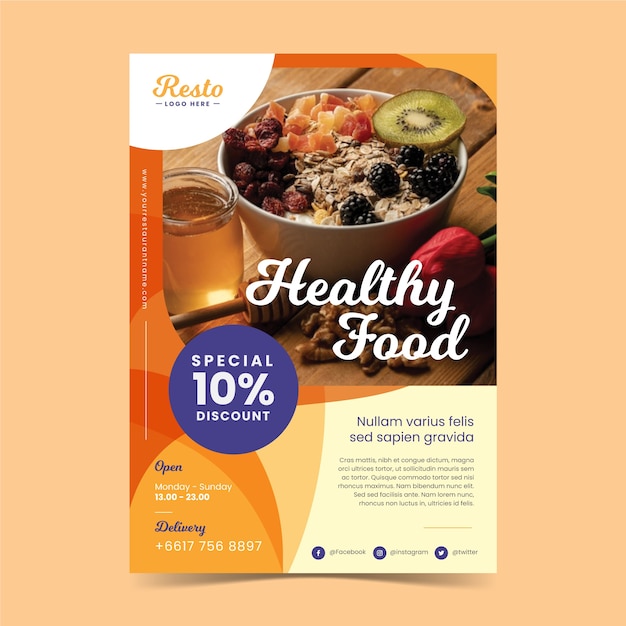 Healthy food restaurant poster template