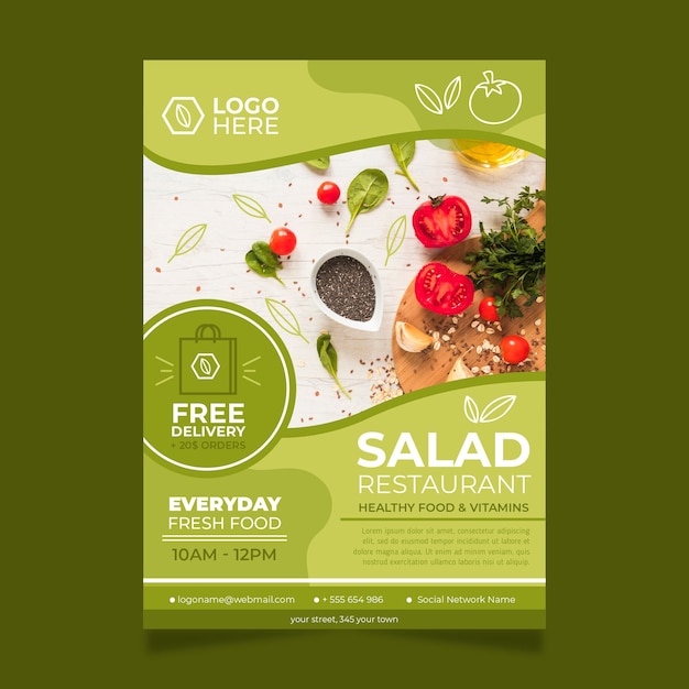 Free vector healthy food restaurant poster template