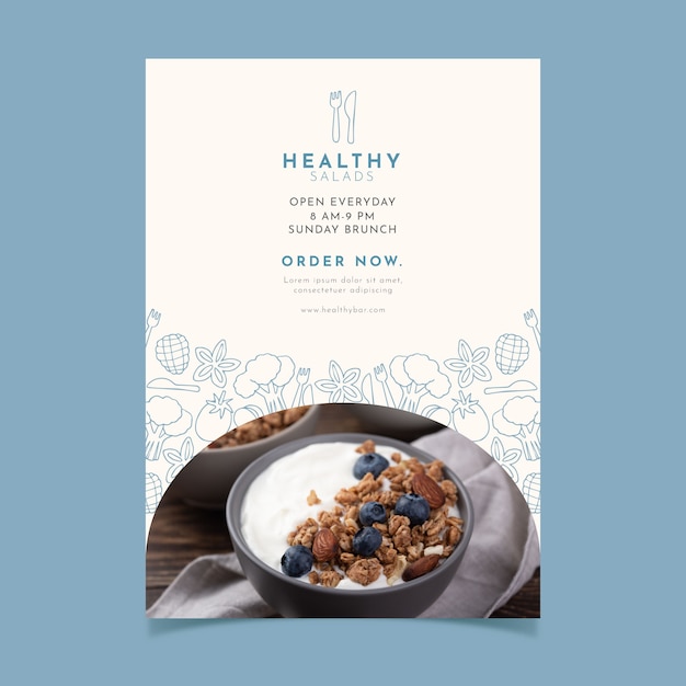 Free vector healthy food restaurant poster with photo