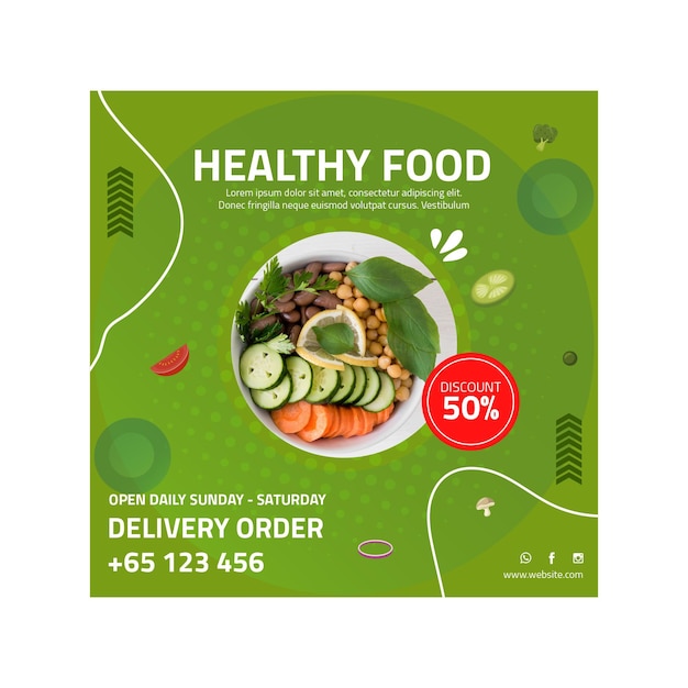 Healthy food square flyer template