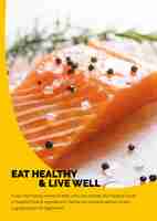 Free vector healthy food template with fresh salmon marketing lifestyle poster in abstract memphis design