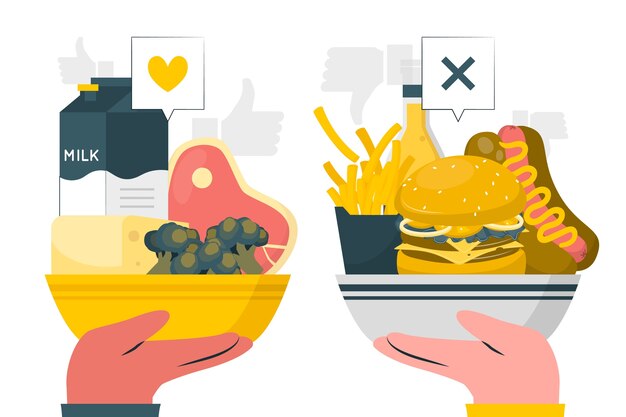 Free vector healthy food vs fast food concept illustration