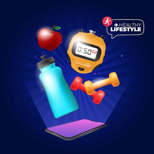 Healthy life banner with exercise elements