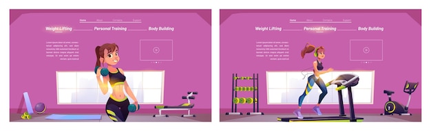 Free vector healthy lifestyle cartoon landing pages set