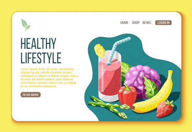 Free vector healthy lifestyle isometric landing page with text and visual information about foods that are useful for body illustration