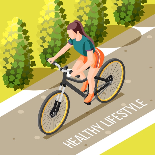 Vettore gratuito illustrazione vettoriale isometrica di stile di vita sano del ciclismo all'aperto