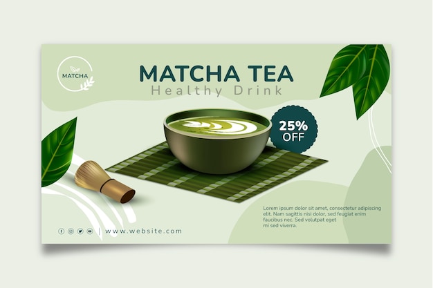 Vettore gratuito modello di banner di tè matcha sano