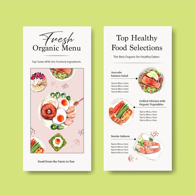 Free vector healthy and organic food menu template design for restaurant