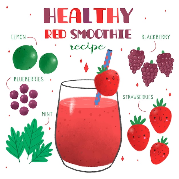 Free vector healthy red strawberries smoothie recipe