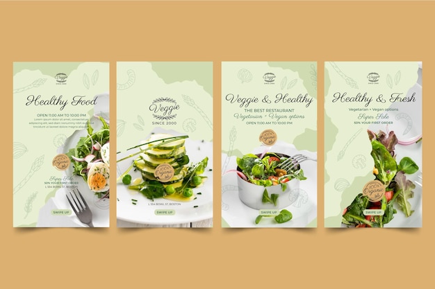 Free vector healthy restaurant instagram stories