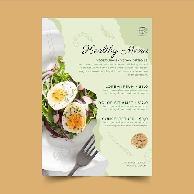 Free vector healthy restaurant menu template