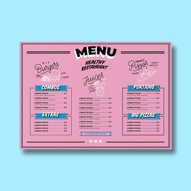 Vettore gratuito menu del ristorante sano con sfondo rosa