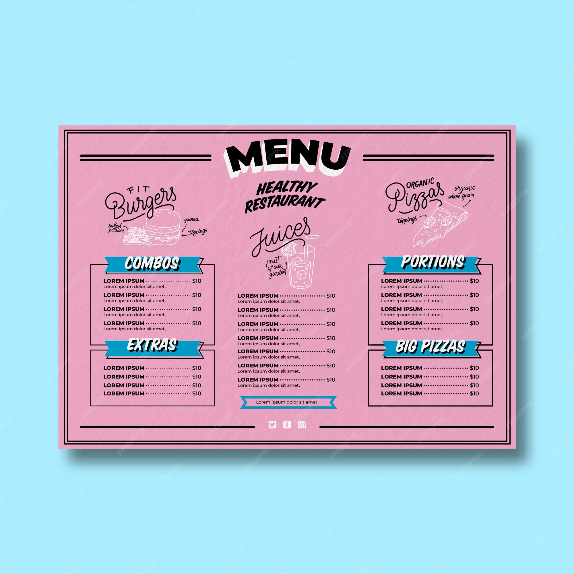 Free Vector | Healthy restaurant menu with pink background