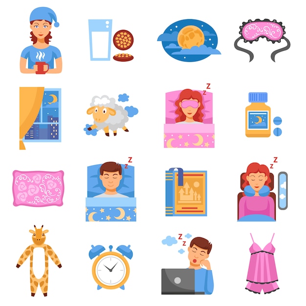 Free vector healthy sleep flat icons set