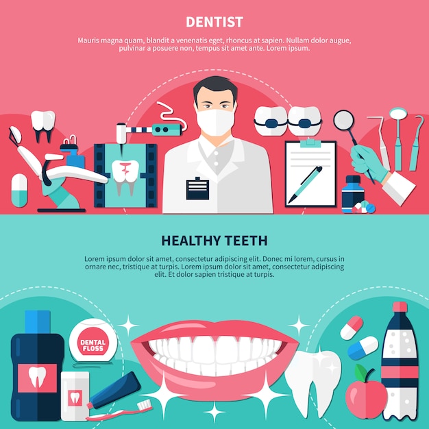 Free vector healthy teeth horizontal banner set