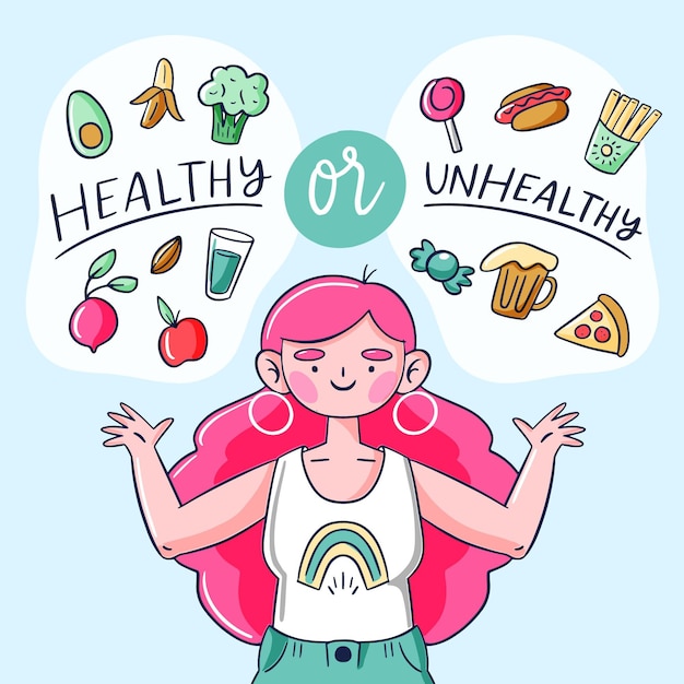 Free vector healthy or unhealthy food concept