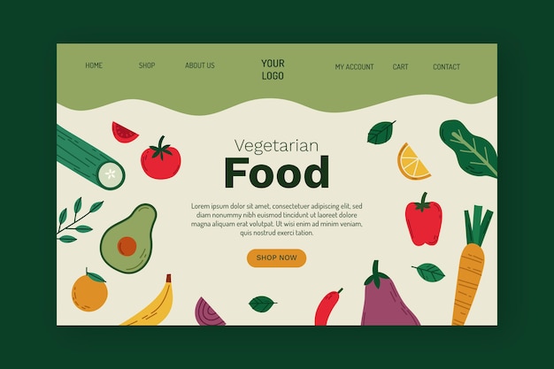 Modello di pagina di destinazione del cibo vegetariano sano