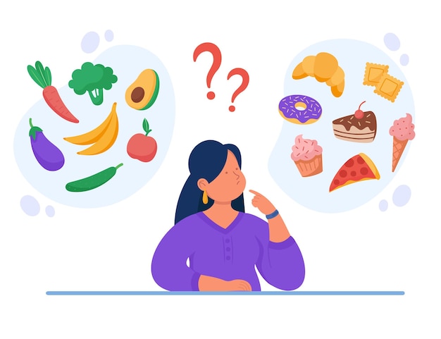 Здоровая и нездоровая еда плоская иллюстрация
