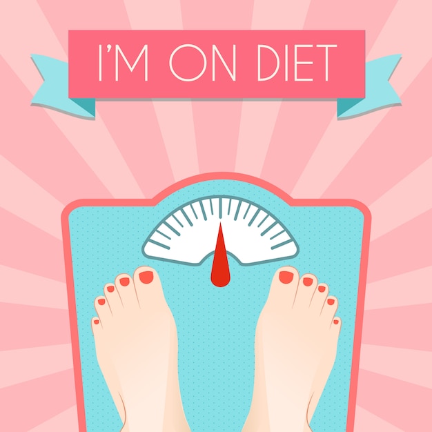 Healthy weight loss control with retro scale diet concept