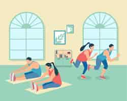 Free vector healthy young group of people practicing yoga . vector illustration.