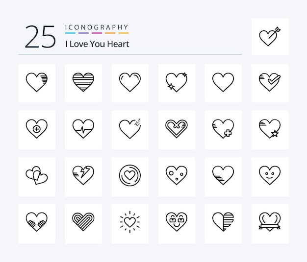 Пакет значков Heart 25 Line, включая сердце, сердце, хорошее сердце, сердце