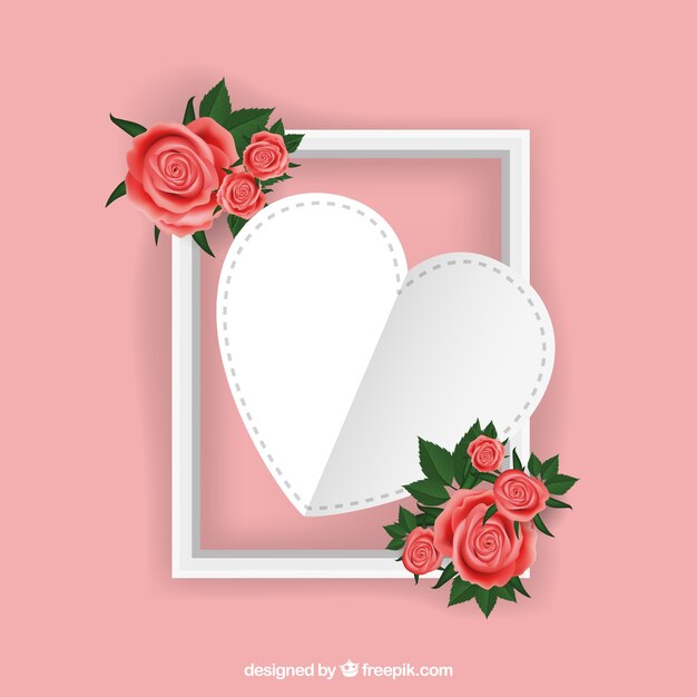 Heart background in a frame with flowers