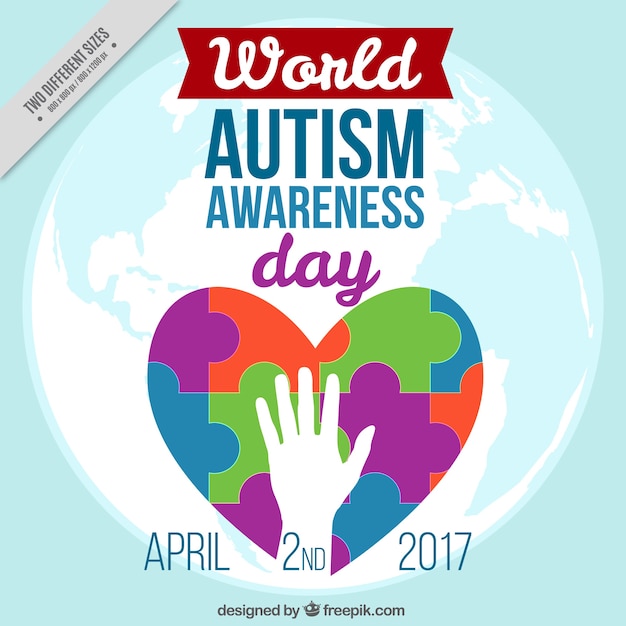 Free vector heart background with colorful pieces of autism day