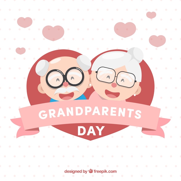 Heart background with happy grandparents
