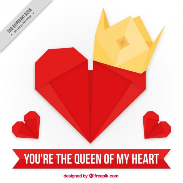 Free vector heart background with origami crown