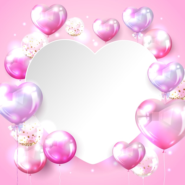 Free vector heart balloon background in pink color for valentine card design