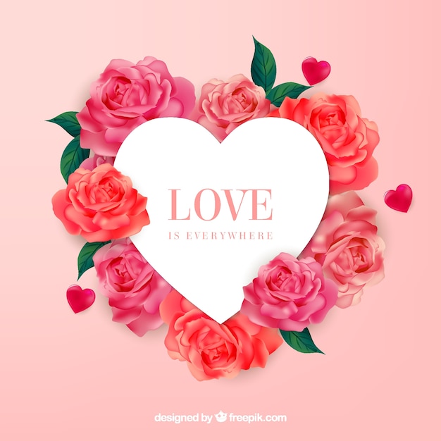 Free vector heart banner with beautiful roses