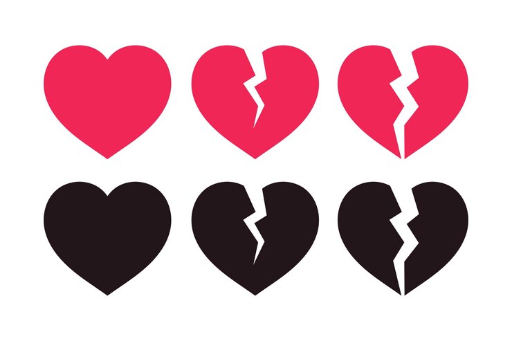 Free Vector heart and broken hearts set
