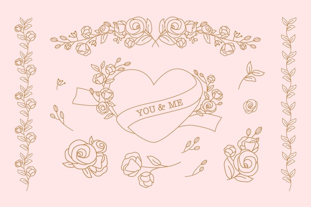 Free vector heart and floral doodle collection