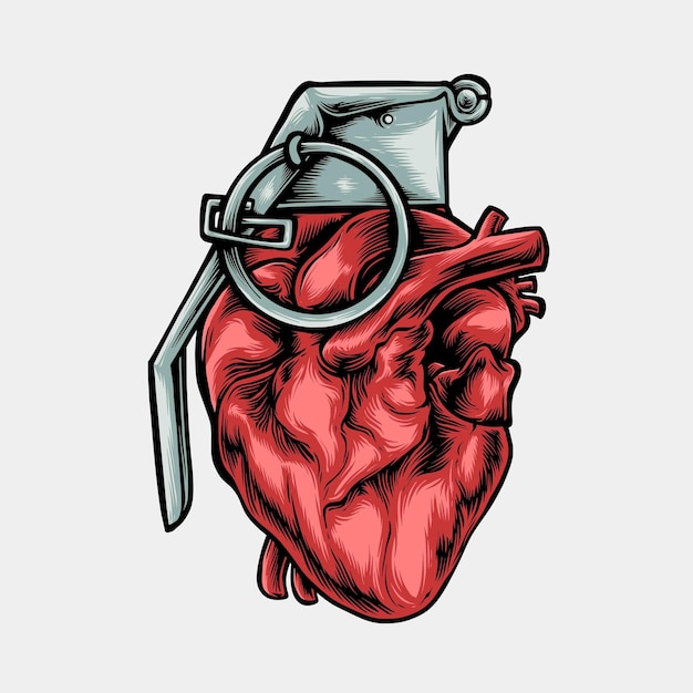 Illustrazione del logo vettoriale della granata a cuore