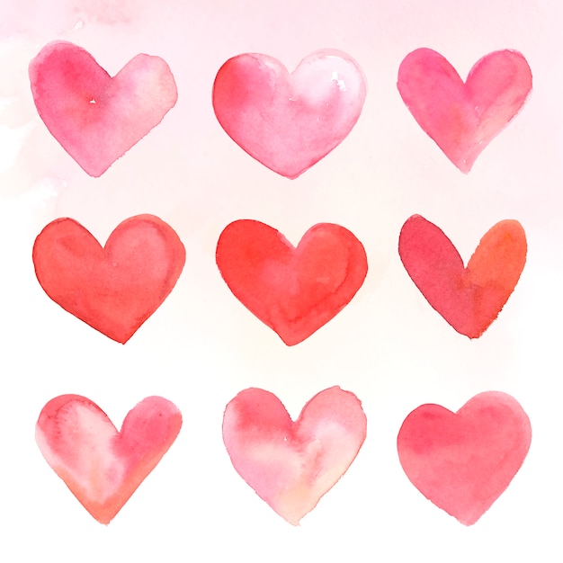 heart icons watercolor illustration set
