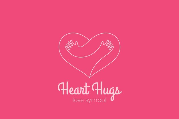 Heart Love Hugs logo. Hugging Hands Linear style. Valentines day Romantic dating Charity Donation logotype
