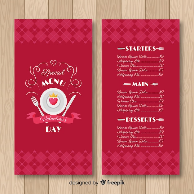 Heart on plate valentine menu template