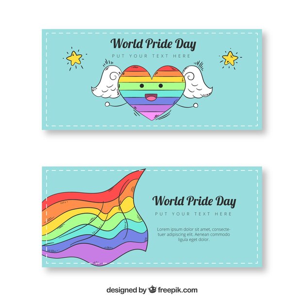 Heart and pride day banners