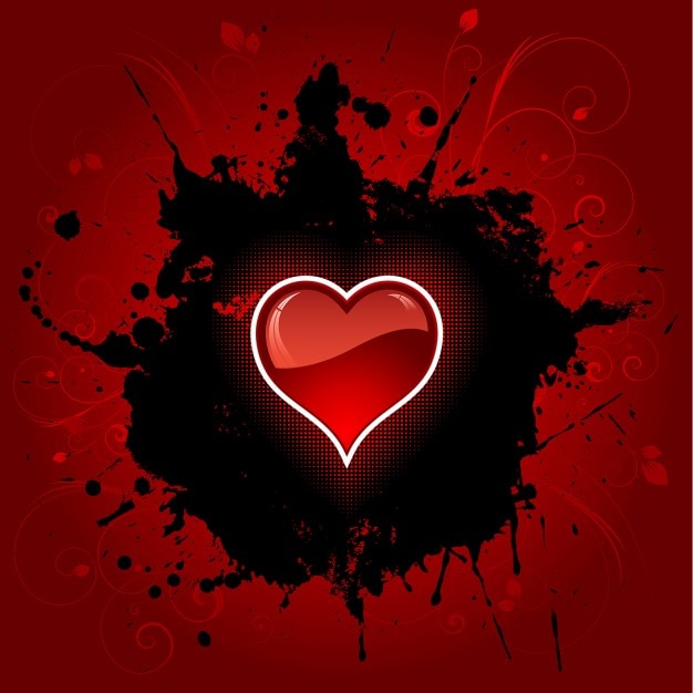 Free vector heart on red grunge background